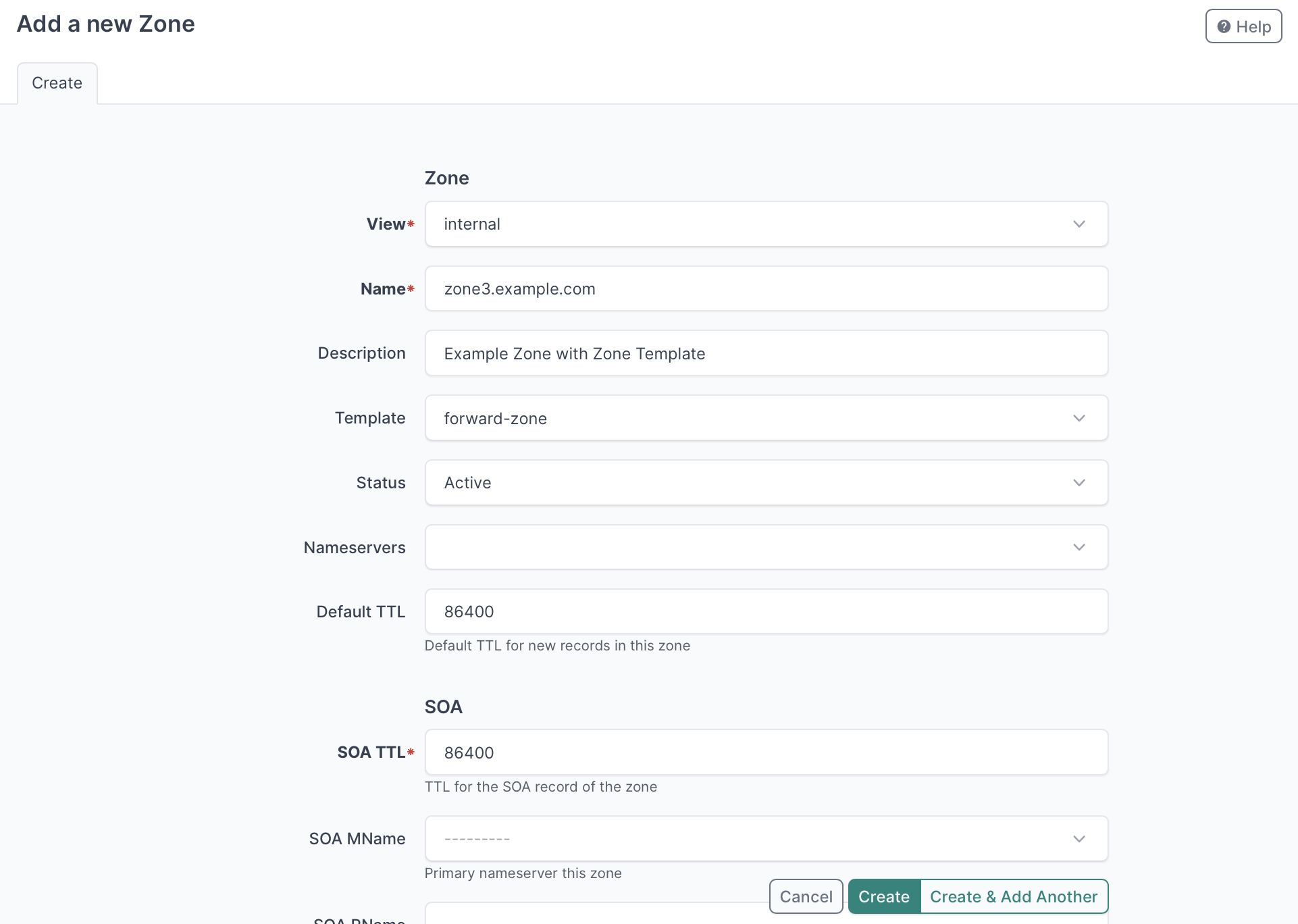 add zone with template